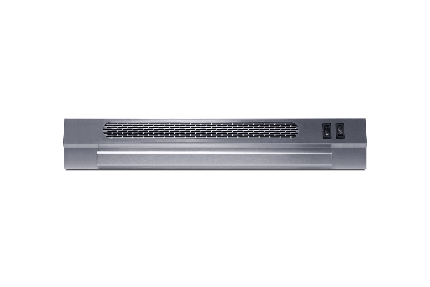 24 inch wide ADA compliant under cabinet retractable range hood for ductless use in stainless steel, made in the USA with separate wall switch for ADA applications
